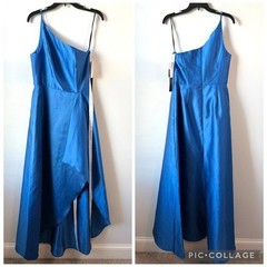 Alfred Sung D831 One Shoulder Slit Maxi Gown Classic Blue 8
