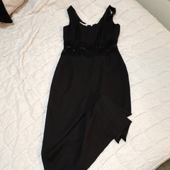 Maggy London Black Maxi Dress Scoop Neck Sleeveless Lace Waist Lined Long 8