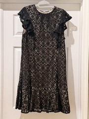 Julia Jordan Black Nude Floral Lace Ruffle Flutter Sleeve Knee Dress Size 12