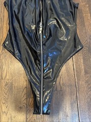 Noir Handmade Full Zipper Bodysuit Leotard Polyurethane Coated Size S EU 36 NEW