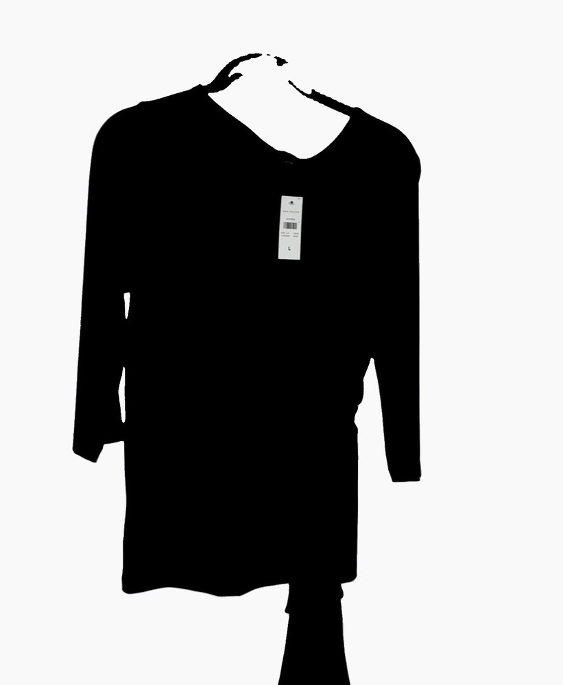 Ann Taylor Women&rsquo;s Black Solid Sheath Dress Knot Front Round Neck Knee L/S L