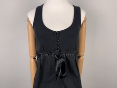 Cop Copine Black Sleeveless Round Neck Buttons Belted Vintage Dress Sz 40