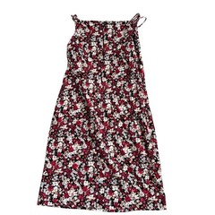 Floral Sheath Dress Womens M Black Red White Sleeveless Square Neck