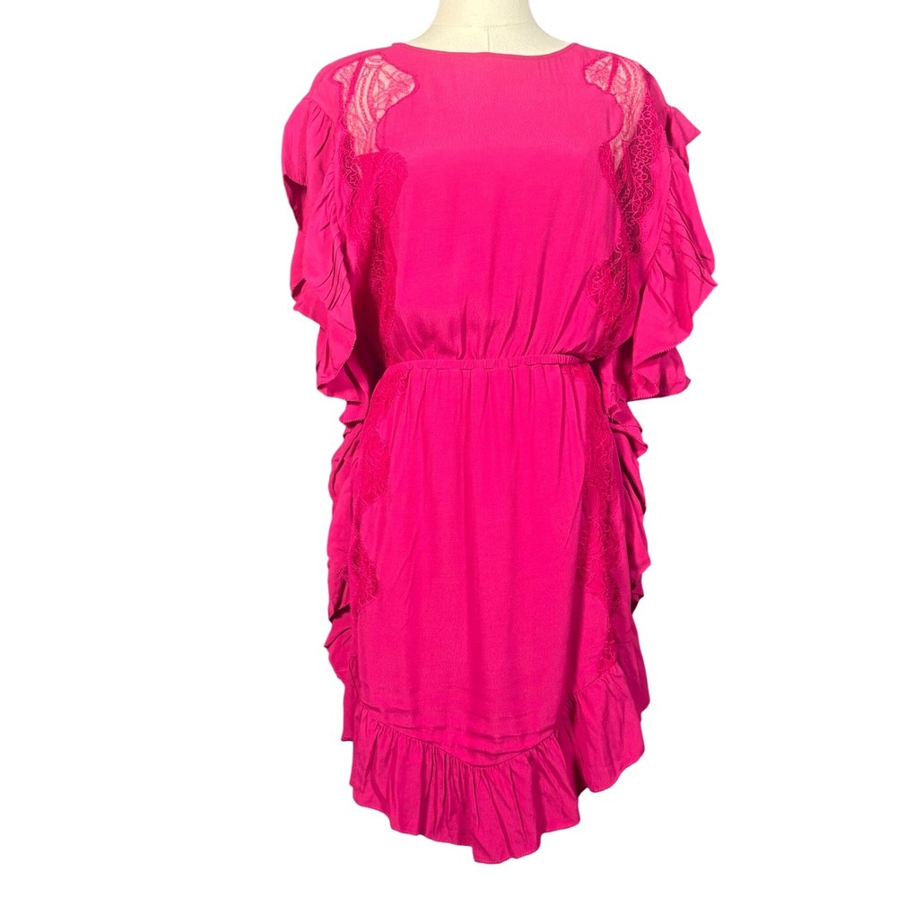 IRO Zestful Fuchsia Pink Lace Ruffle Mini Dress Size EU 38 US 6