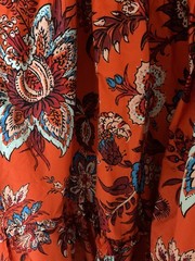 Large Rhode for Target Red- Orange Floral Resort 100% Cotton Tiered Midi Dress