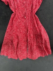 Red White Paisley V-Neck Flutter Short Sleeve Button Front Mini Dress M