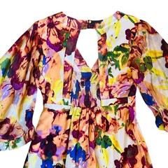 Anthropologie Maeve Sz 2 Floral Silk Mini Dress Cutout Ruffle Sleeve Deloria