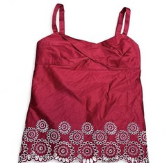 LOFT Red Satin V-Neck Sleeveless Strappy Embroidered A-Line Dress 2