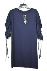 Papillon Womens Ruffled Drawstring Tie Sleeve Sheath Dress Crew Neck Slip Knit S