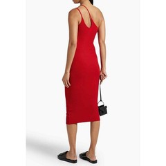 Enza Costa Midi Dress Women Medium Red Asymmetric Cutout Ribbed Silk Knit Tank