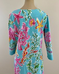 BARBARA ERICKSON NWOT Sz Medium Multi Coral Reef Starfish V-Neck Stretch Dress