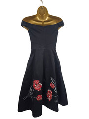 Karen MIllen 10 UK Black Cotton Floral Embroidered Beaded Bardot Fit Flare Dress