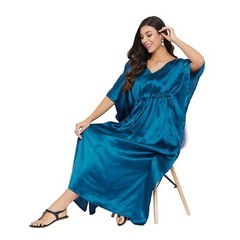 Women Corsair Blue Kaftan Tunic Satin Dress Set Ladies Plus Size Casual Dresses
