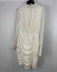 Lulus Womens Ivory Solid Long Sleeve Sheer Ruched Mini Sheath Dress Size M