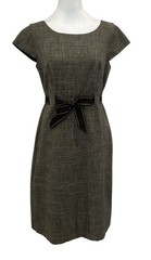 Brown Knee Length Sheath Dress Sz 8 M Belted Bow Waist Career Office Spring Twee