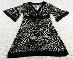 My Michelle Womens Bell Sleeve V-Neck Dress Black Gray Animal Print Size L