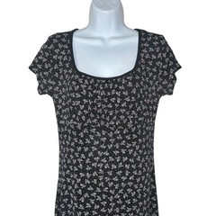VTG Newport Mini Dress Large Black Floral 90s Grunge Scoop Neck Stretchy USA