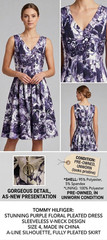 Tommy Hilfiger Purple Floral Pleated Dress Size 4 Sleeveless V-Neck A-Line Flare