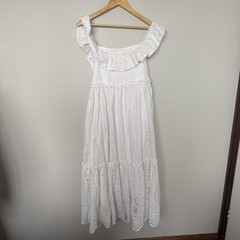 AERE White Broderie Anglaise Midi Dress Size 14 Women’s Cotton