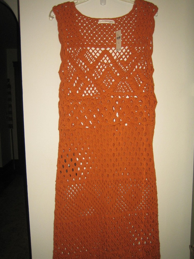 Anthropologie, Orange-Rust, Crochet Knit, Maxi Dress/Topper. Med. NWT
