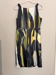 Tahari Sleeveless Abstract Print Midi Dress in Black, Yellow, Green & White