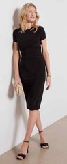 Norma Kamali Short Sleeve Crew Neck Shirred Waist Dress Black Size XL/42