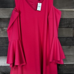 Lane Bryant Dress Womens 16 Pink Cold Shoulder Ruffle Bell Sleeve Knit