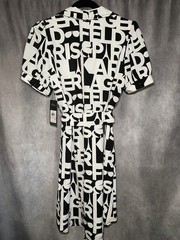 NEW Karl Lagerfeld Paris Dress Size 10 Logo Print Belted Shirt Dress Black White