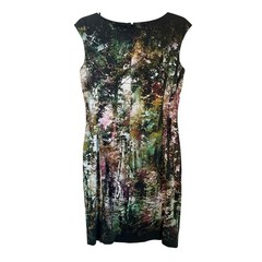 Kay Unger NY Forest Tree Print Sheath Dress Multicolor Size 8