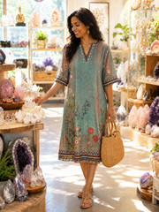 MADE WITH LOVE Size L Lightweight Soft Blue BOHO Kaftan / Dress New w/Tags