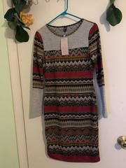 Emery Rose Boho Aztec Bodycon Sweater Dress M Long Sleeve Knit Tribal Print Comf