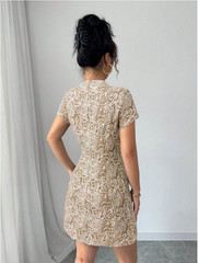 Elenzga Elegant French Jacquard Fabric Flap Decor Women Short Dress Sz S M L XL