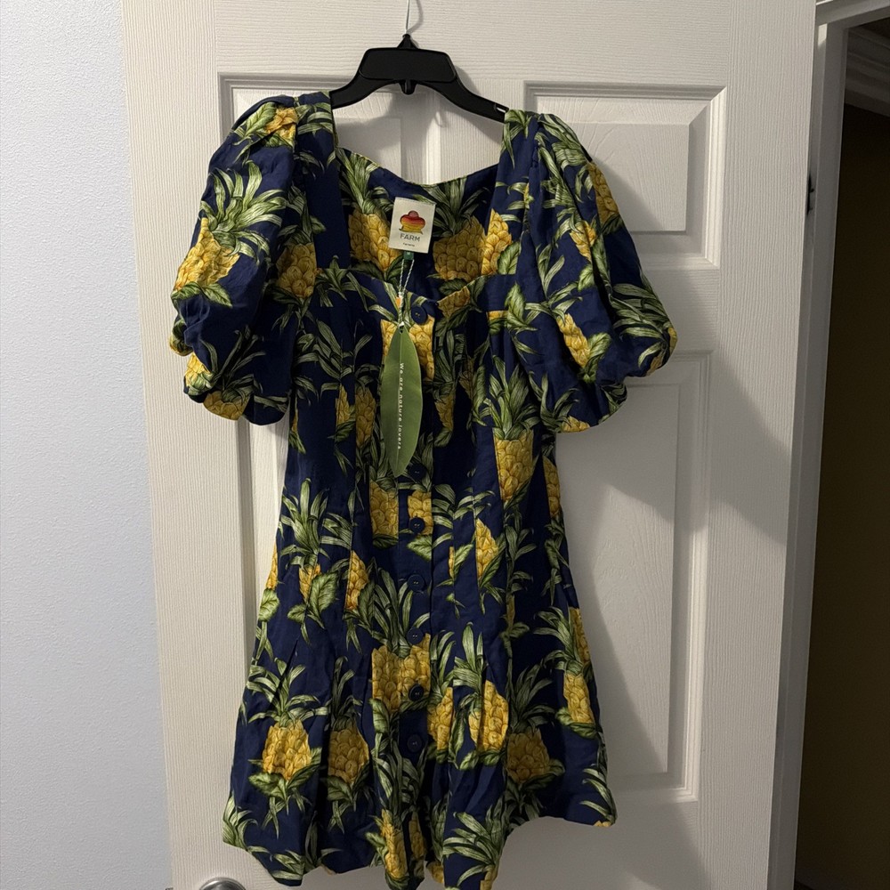 NWT $230 Farm Rio Pineapple Print Linen Blend Minidress M