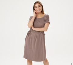 AnyBody Cozy Knit Cinched Waist Dress-Smokey Taupe-Small-NEW-A353779