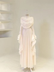 Chiffon Ruched Pleat Straight High Collar Long Dresses Bespoke Occasion Dresses