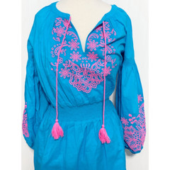 Lilly Pulitzer Analynn Tunic Dress Turquoise Oasis Blue Womens V Neck Pink Large