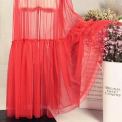 Women Lace Mesh Dress Strappy Sheer Swing Spaghetti See Through Long Pleated