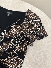 Perception Womens STRETCH Black Brown Beige Floral Fit & Flare Dress 10 Petite