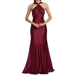 ML Monique Lhuillier Mallory Satin Halter Gown Burgundy Red Formal Dress 4