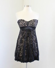 Cache Black Beige Tan Lace Overlay Strapless Bubble Hem Dress Size XS Party