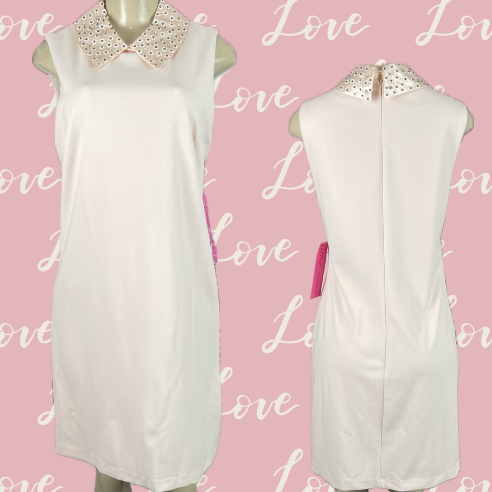 Betsey Johnson 10 Almond Pink Lined Beaded Collar Sleeveless Above Knee Dress