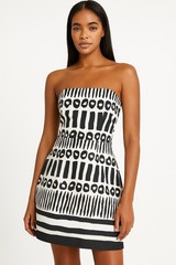Laundry Shelli Segal 12 Cotton Strapless Mini Dress White Black Stripes Modern