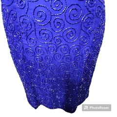 Ibiza 100% Silk Beaded Dress with Polyester Lining Royal Blue Size M