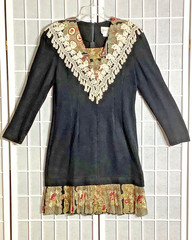 Vtg 90’s Jeffrey & Dara by Linda Hutley Sweater Dress Sz 9 / 10 Black Cream Lace