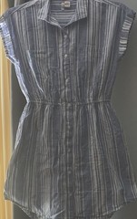 Japna Women&rsquo;s Blue/White Striped Cotton Button-Front dress Elastic Waist M