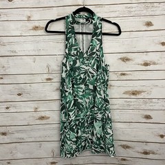 Lulus Green White Leave Tropical On The Vine Halter Cutout Tank Dress Size Small