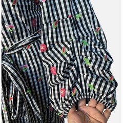 Monroe & Main Womens Plus 1X Gingham Floral Embroidered Wrap Dress Ruched Sleeve