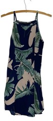Women’s Blue Tan Green Casual Tropical Palm Leaf Halter Slip Dress Size Medium