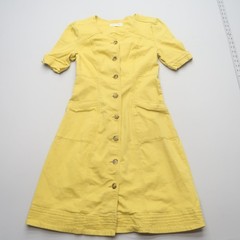 Downeast Yellow Button Front Dress Size Medium Cotton Stretch Mod Retro