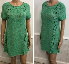 Vintage Hand Crochet Mini Dress Sz S/M Green Retro Mod A-Line EUC!